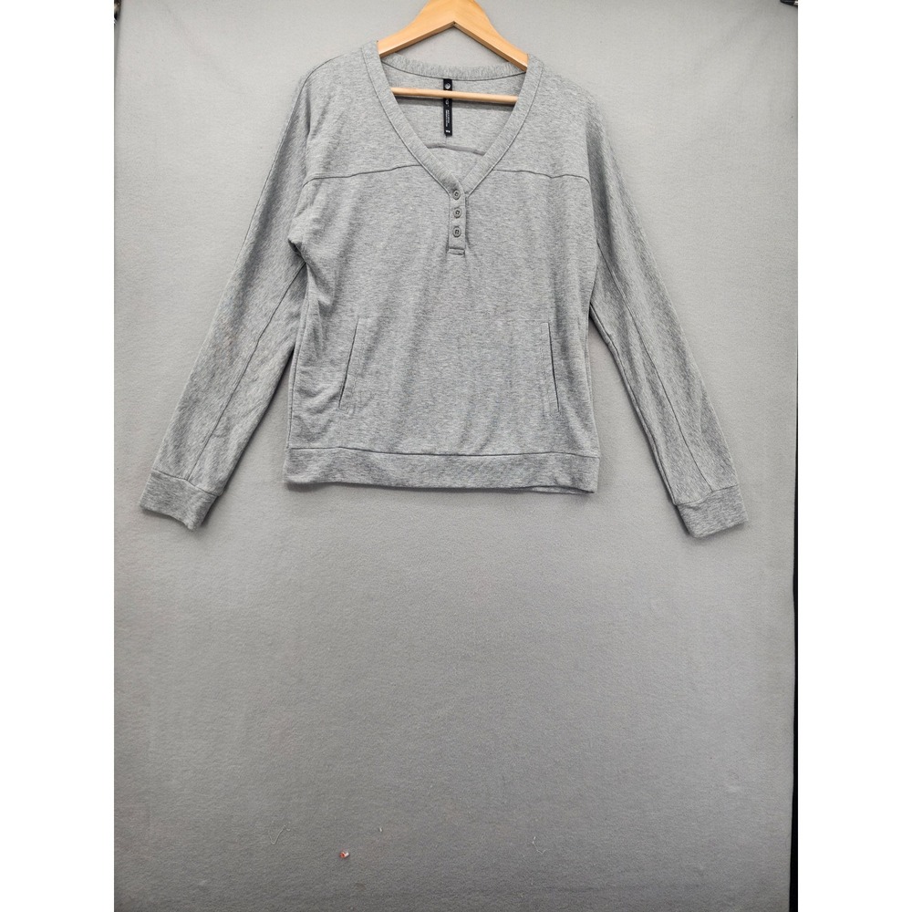 MPG Sport Grey Ribbed Henley Pullover Long Sleeve Athletic Top Womens Medium